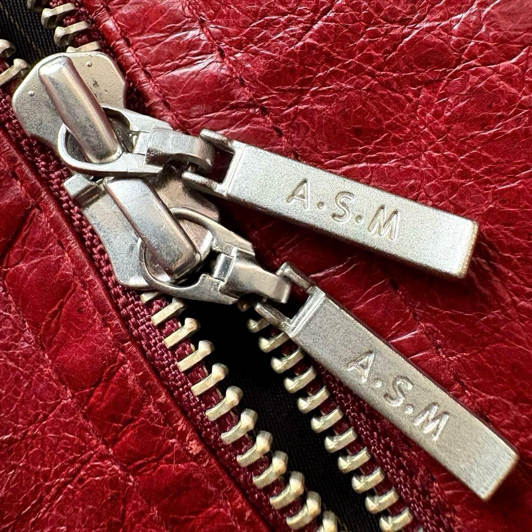 ★本革 Lサイズ★ A.S.M ライダース ダブルジップ ラクーンファー