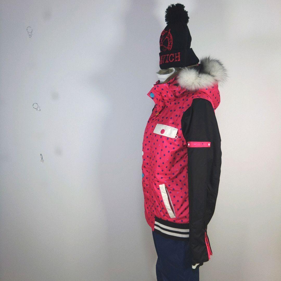 レディース　M　スキー　スノーボードウェア　上下セット　ドット柄　ピンク　紺