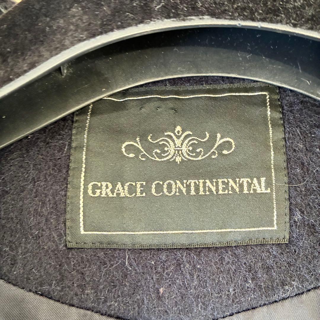 グレースコンチネンタル ノーカラーコート ウール アルパカ ダークネイビー