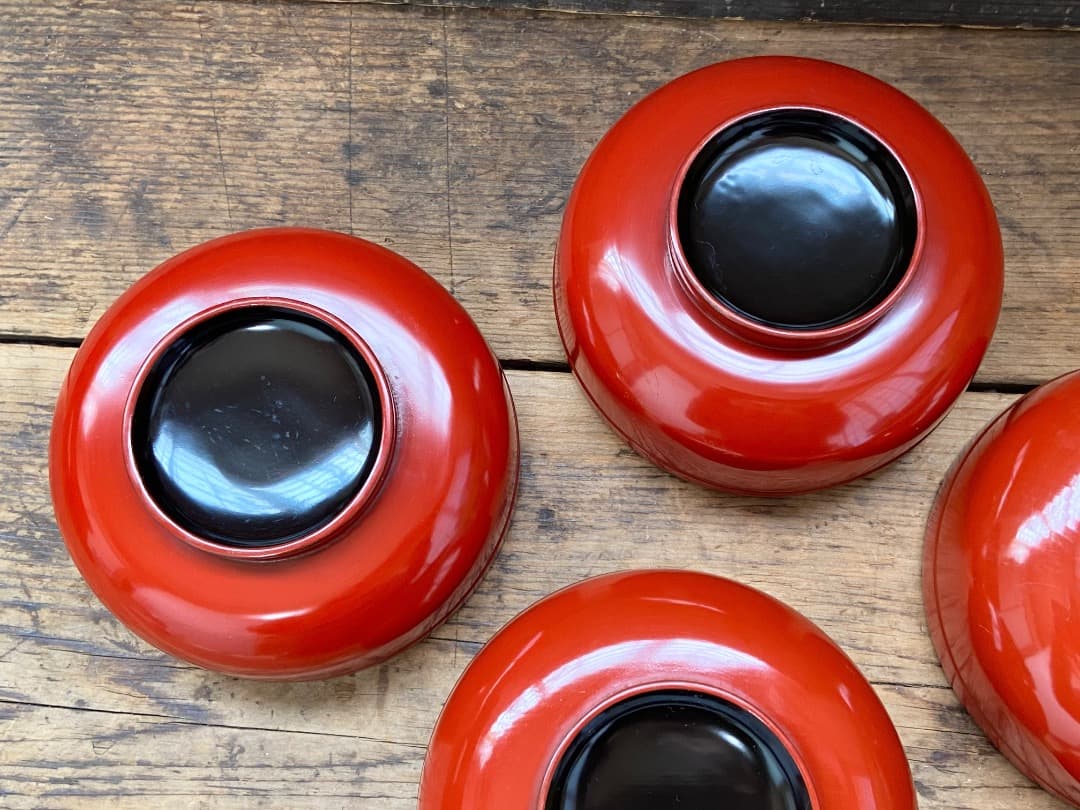 傷あり◎能登蔵出し 輪島塗 朱漆 平椀 5客 / 漆器椀 懐石椀 煮物椀 正月