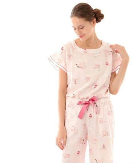 ◎新品 Laduree スクレ ラデュレ パジャマ フリル袖 Wガーゼ ホワイト