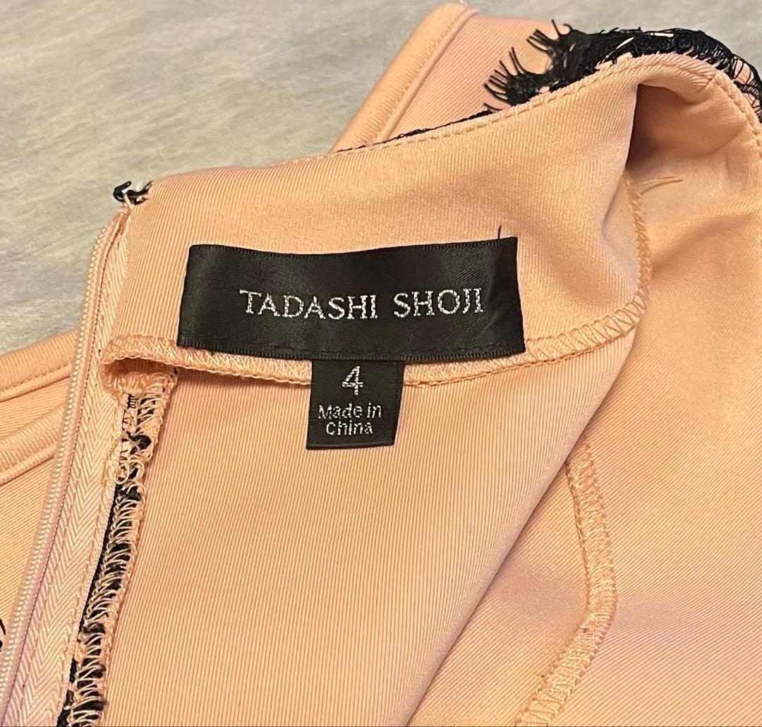 TADASHI SHOJI ピンクと黒のレース ノースリーブワンピース