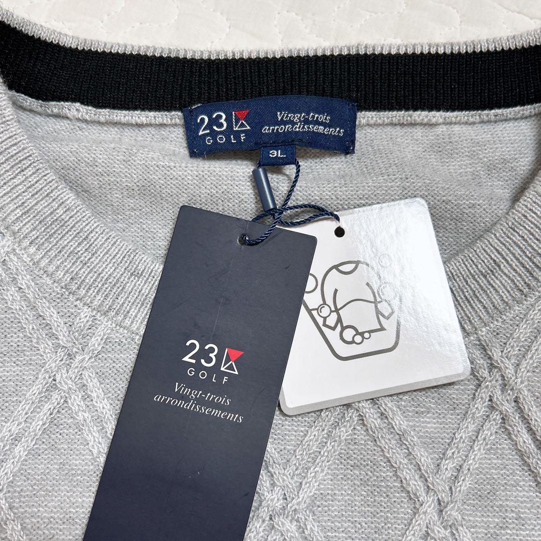 タグ付✨【23区ゴルフ】ウールブレンドニットセーター(3L)大きいサイズ　グレー