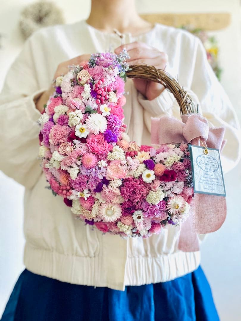 リース　ドライフラワー　ドライフラワーリース　スワッグ　ピンク　母の日　父の日