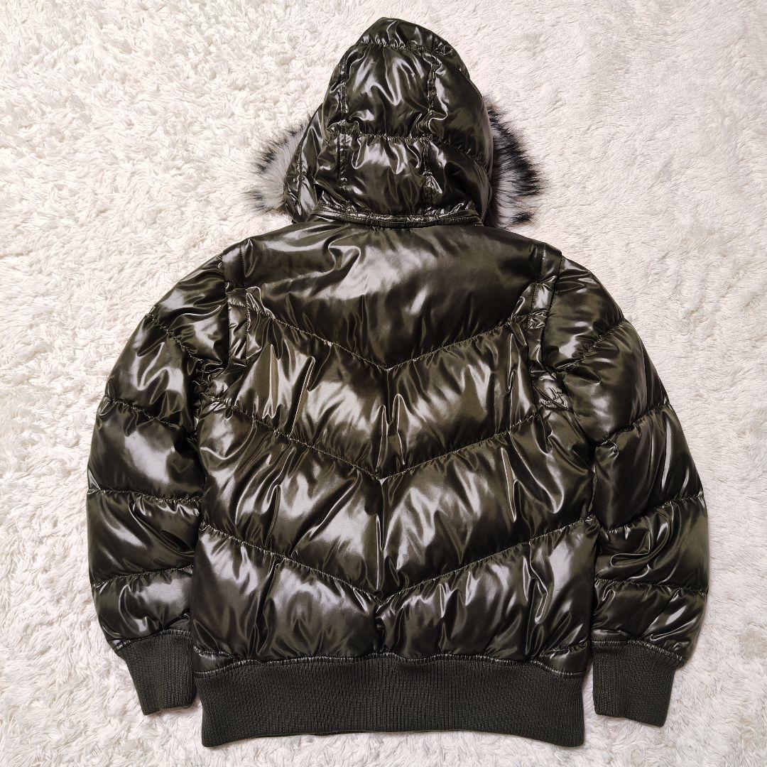 オールドユニクロ 光沢 y2k リブ ファーダウンジャケット カーキ ご覧
