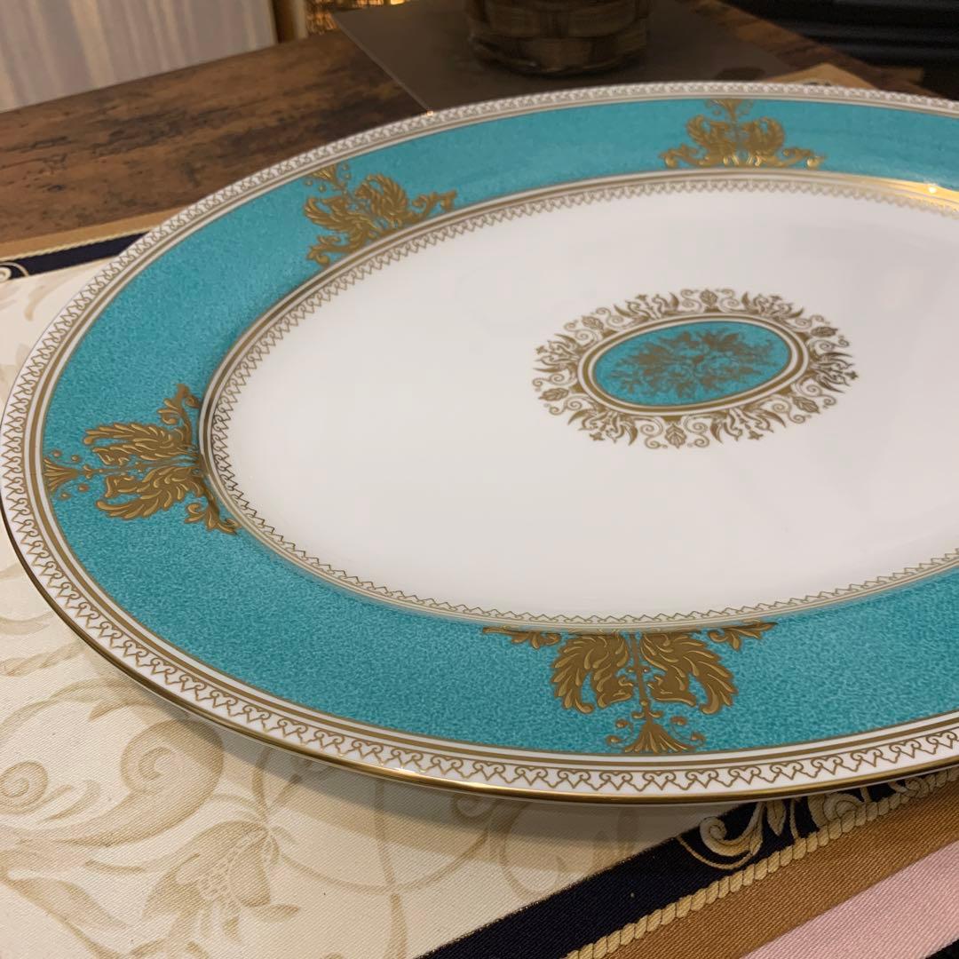 希少　ウェッジウッド コロンビア　パウダー　ターコイズ　オーバルプレート