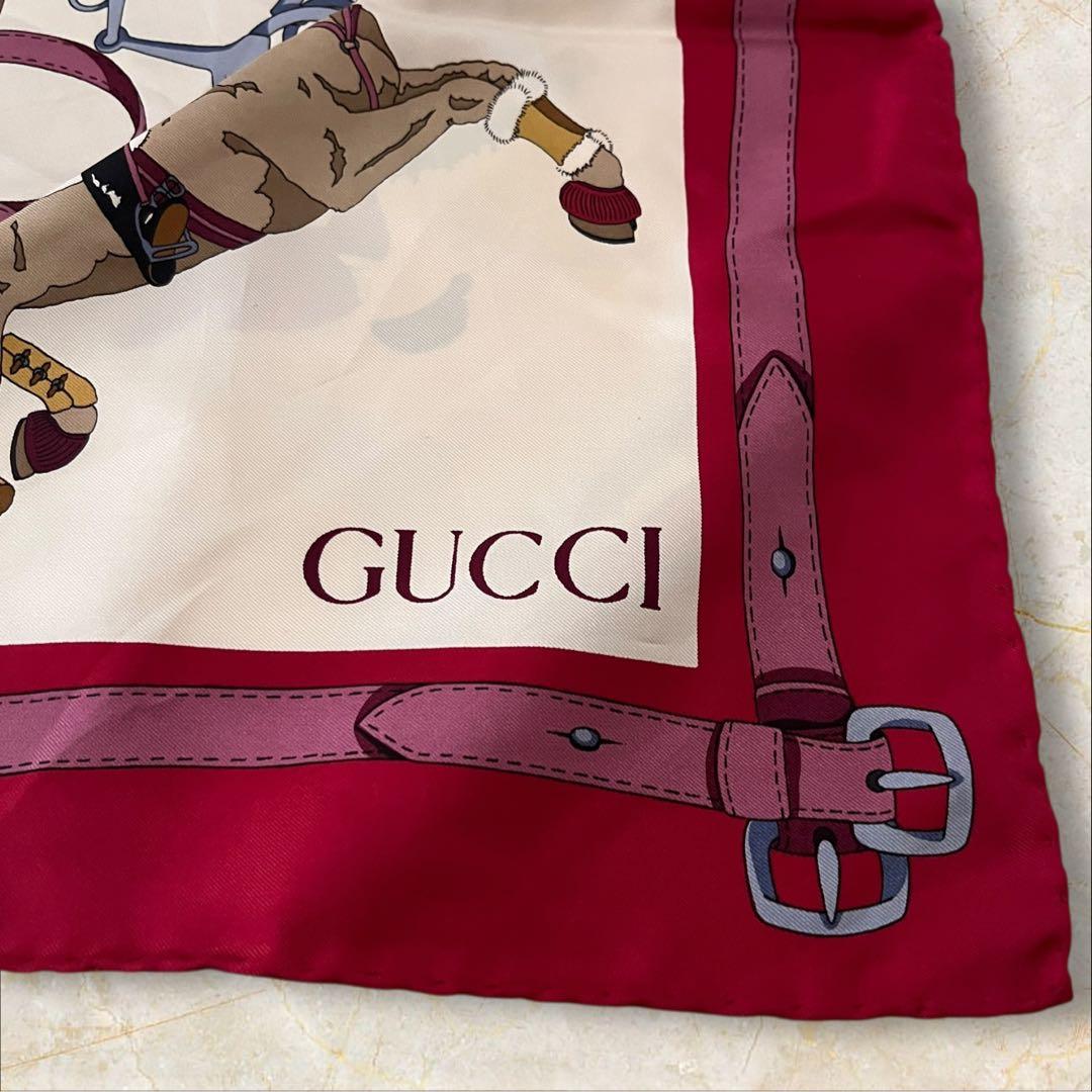 GUCCI グッチ シルク 大判 スカーフ バンダナ 赤