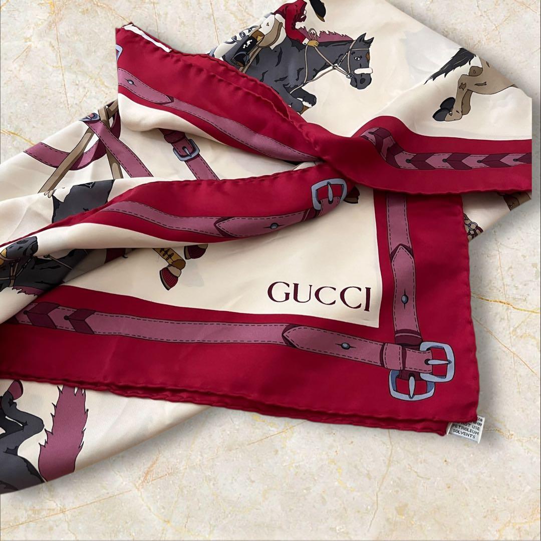 GUCCI グッチ シルク 大判 スカーフ バンダナ 赤