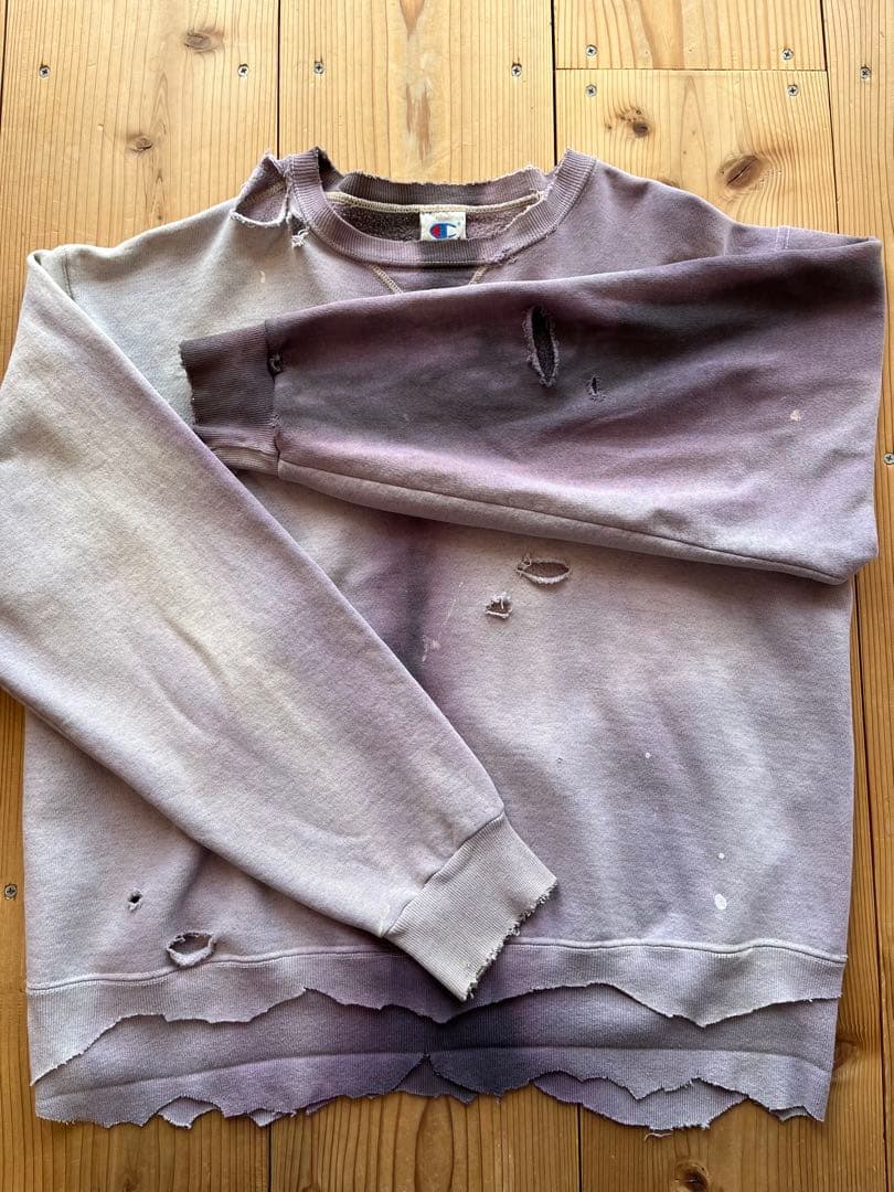 90's☆Champion☆超鬼フェード☆ペンキ☆ダメージボロスウェット