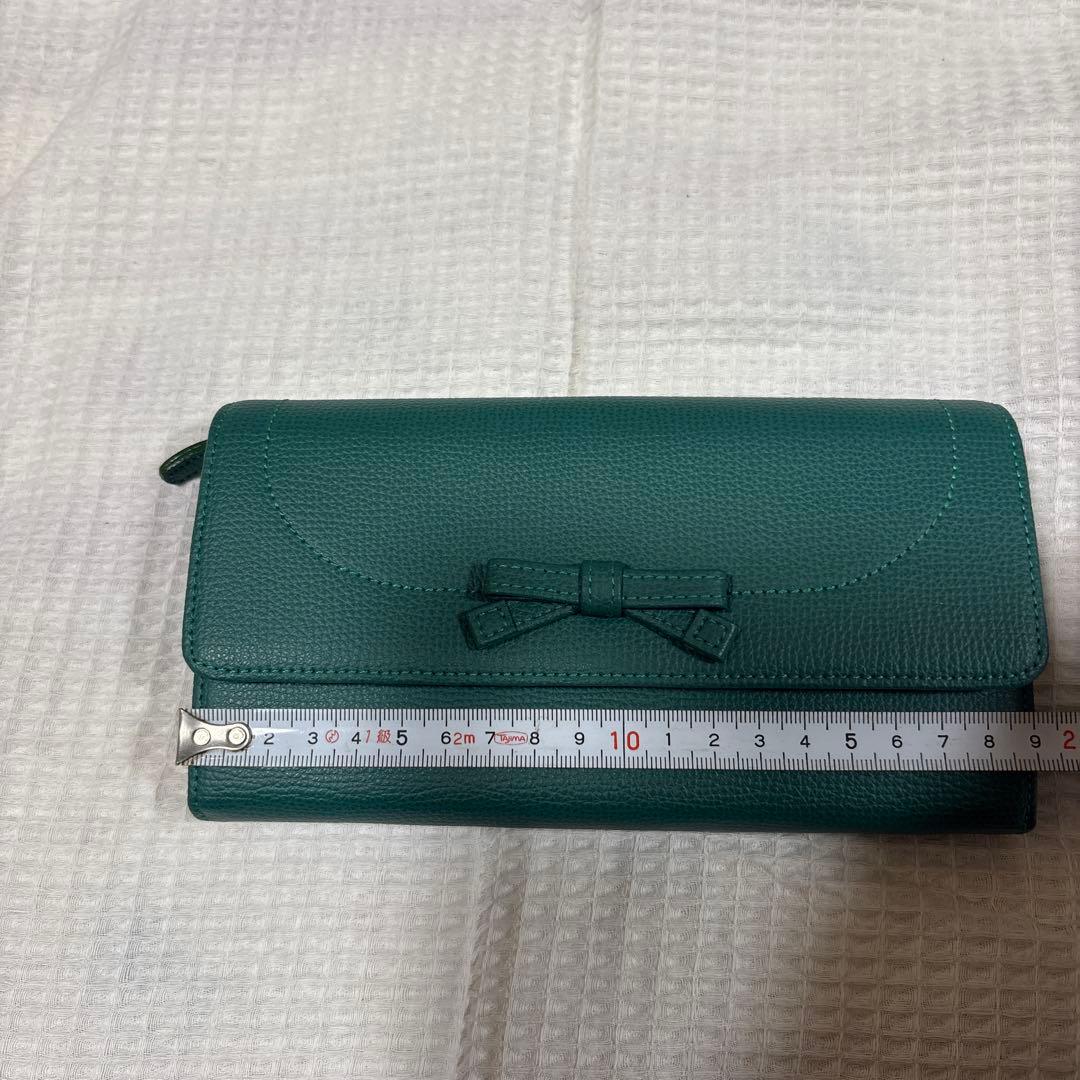 傳濱野 monna wallet リボンシリーズ グリーンレディース 本革 財布