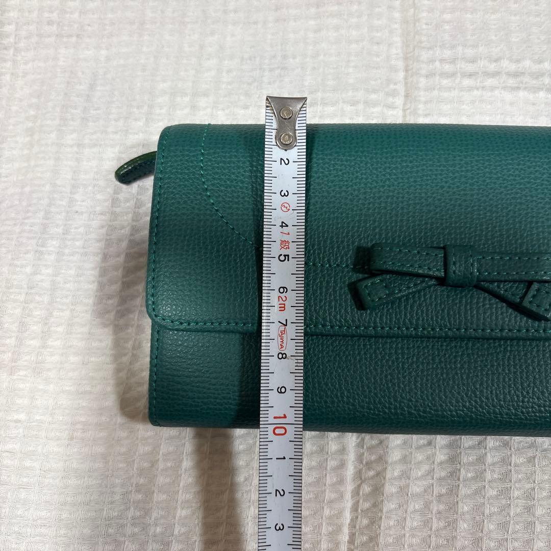 傳濱野 monna wallet リボンシリーズ グリーンレディース 本革 財布