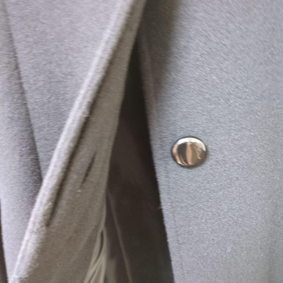 値下げ　新品　フォーマル　カシミヤ混紡ウール ブラックロングコート ファー　L