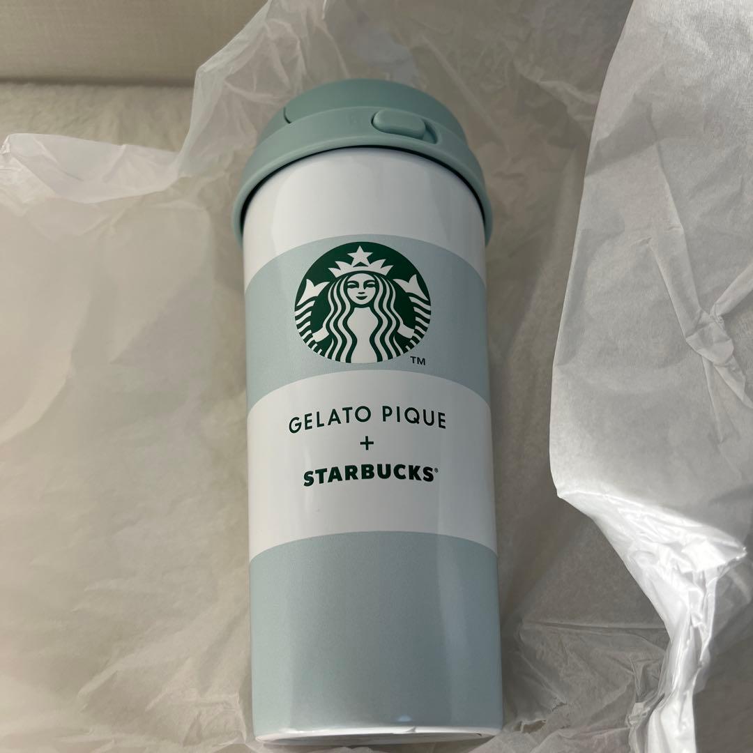 ジェラートピケ スタバ ボーダーステンレス タンブラー ミントグリーン