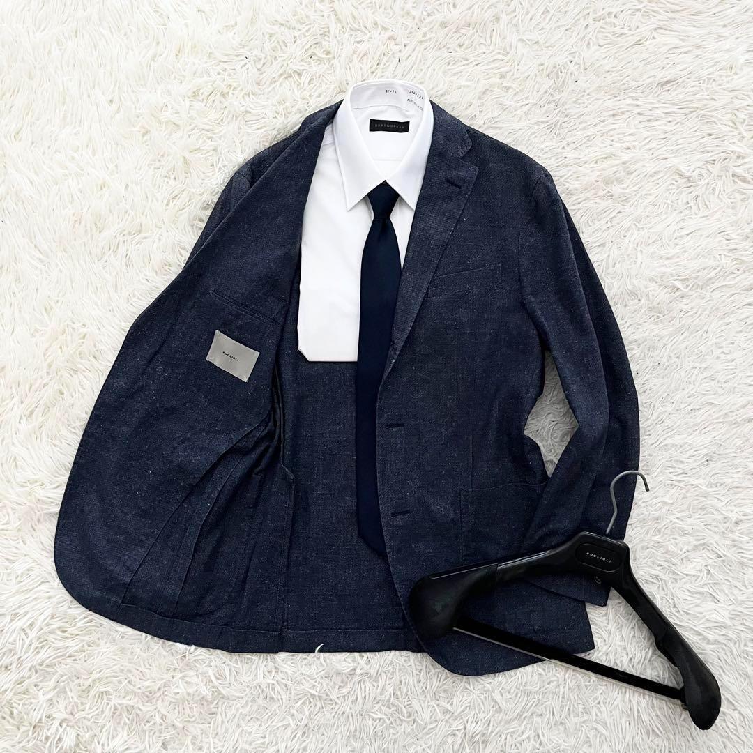 <美品>BOGLIOLI/dover ネイビー シルク リネン ジャケット 44