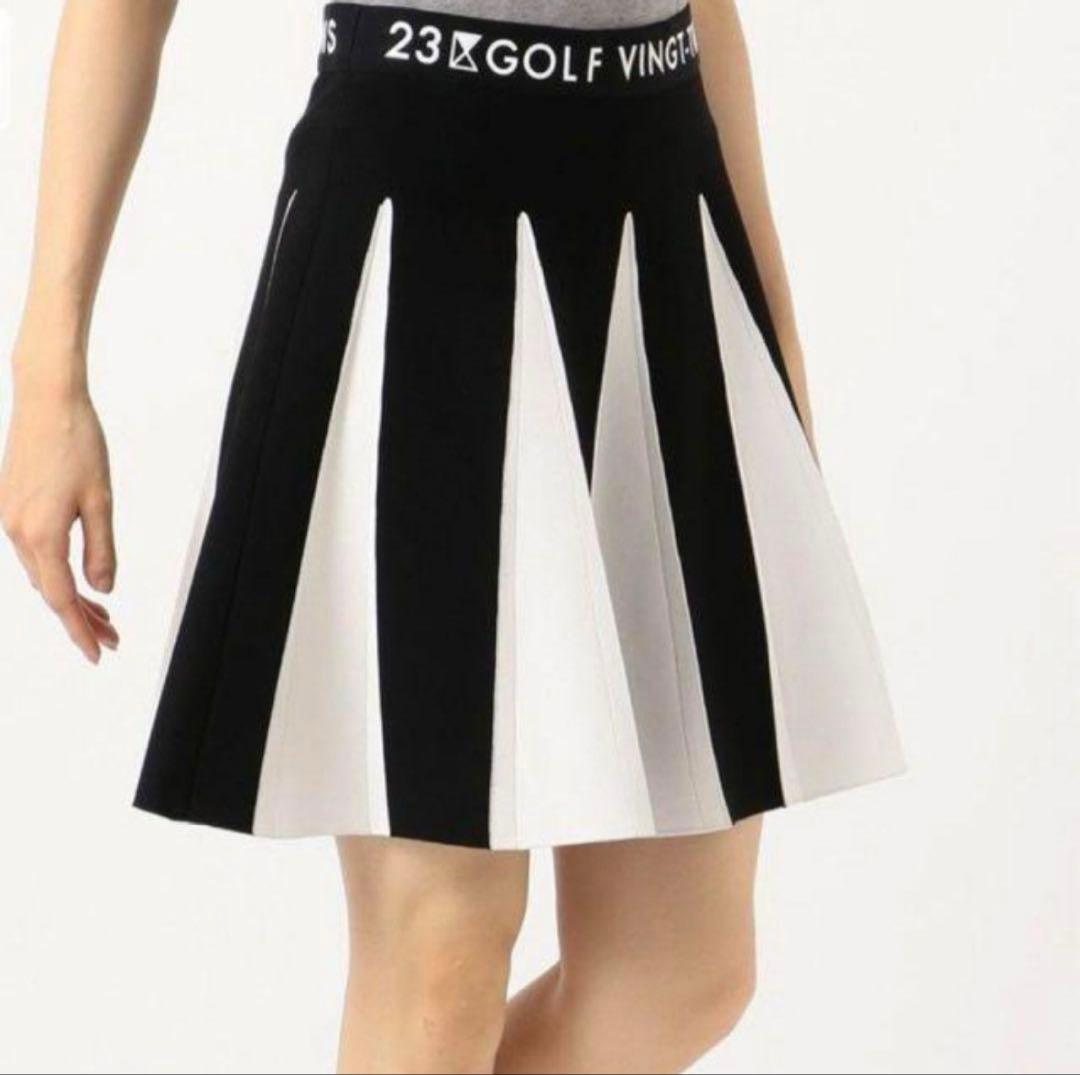 定価35200円 試着のみ 23区ゴルフ ニットスカート Mサイズ　白×黒