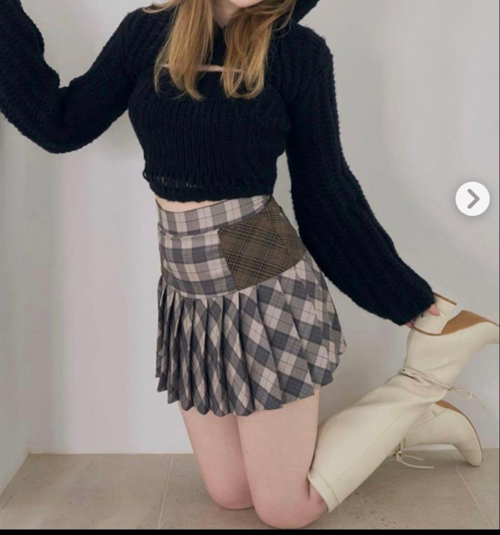 ANDMARY Coco check pleats skirt beige - メルカリ