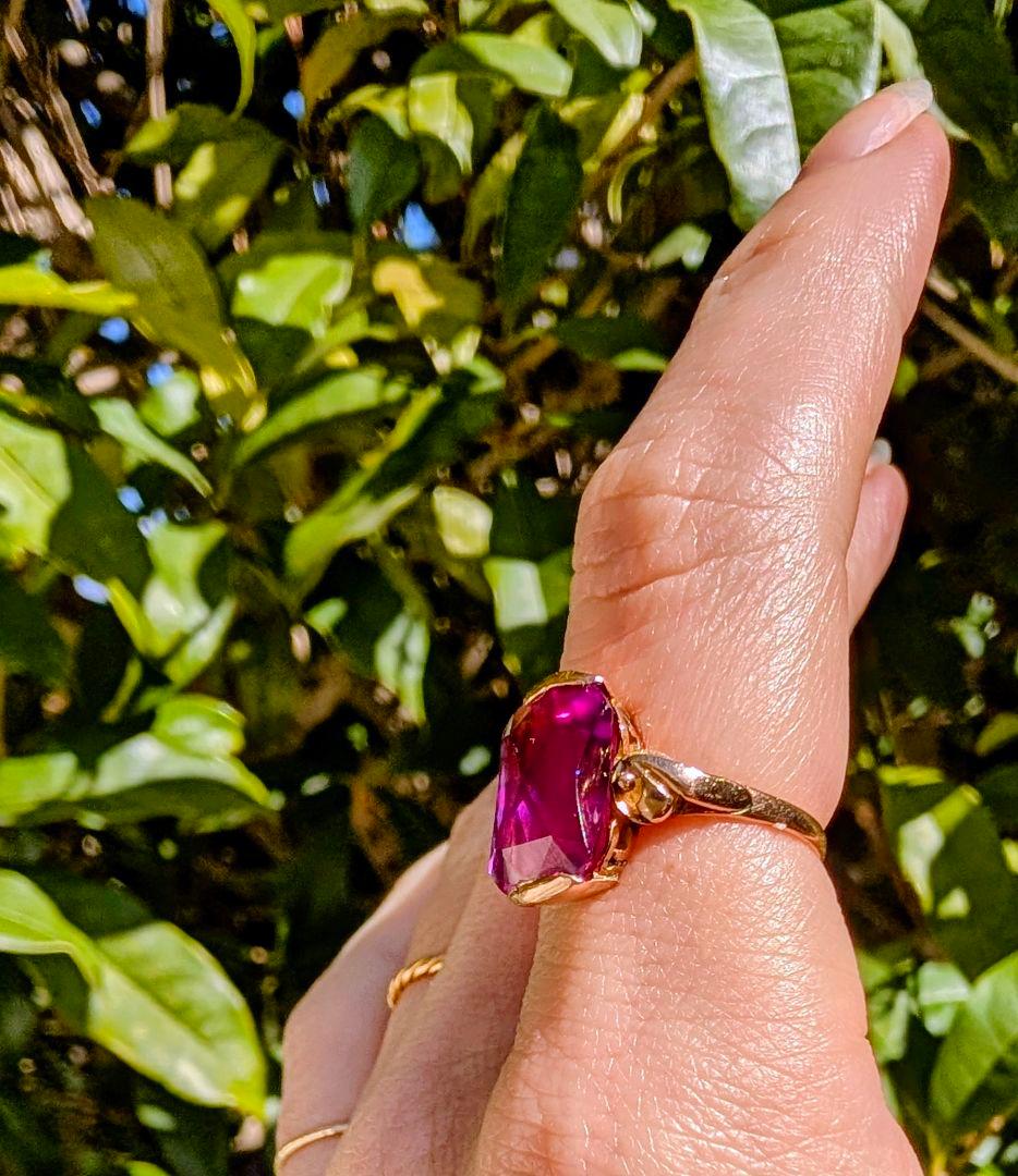 け*い様 レアカット✨️K18 昭和ヴィンテージ 合成サファイアリング 10号