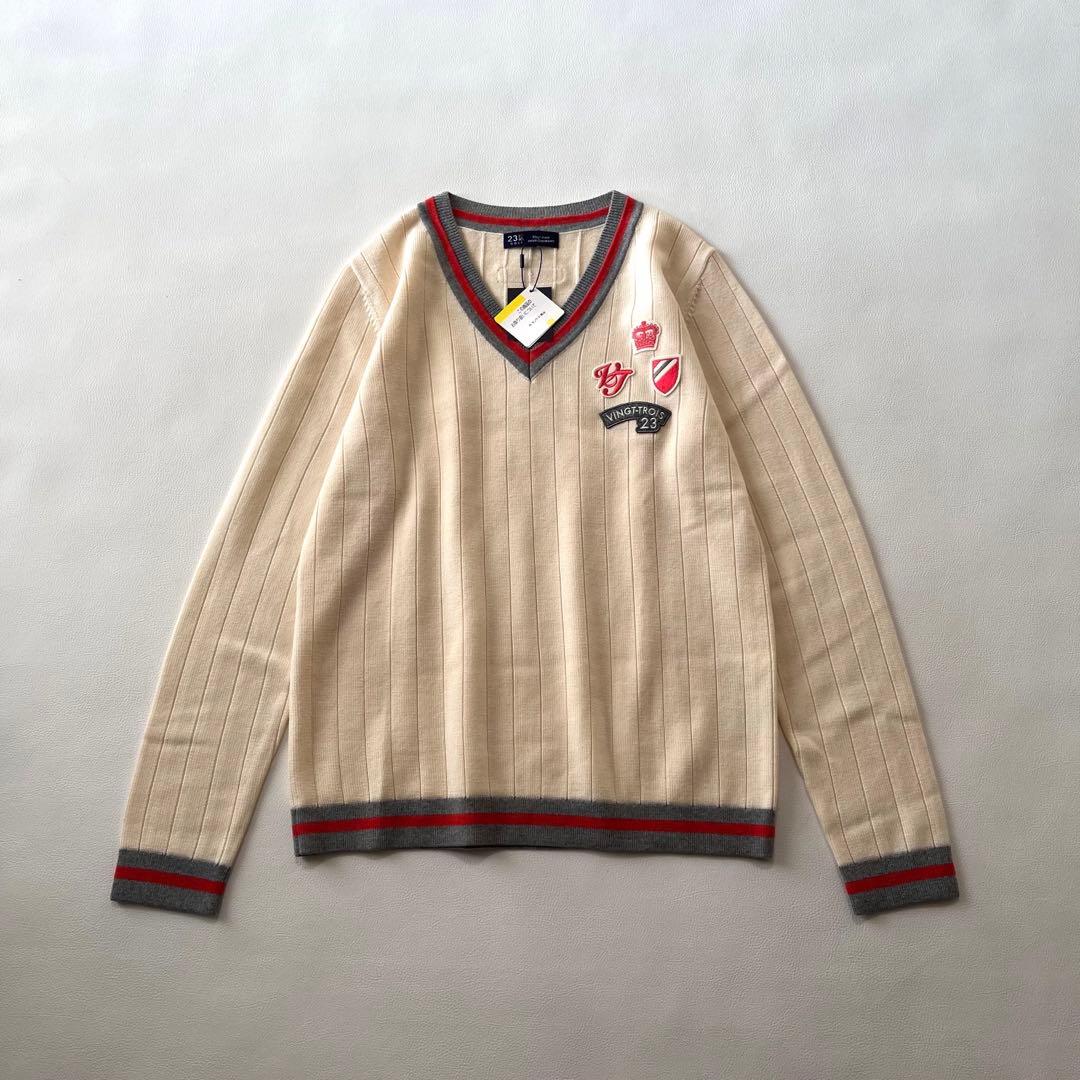新品 23区GOLF Vネック ワッペン付き ニット プルオーバー セール MEN