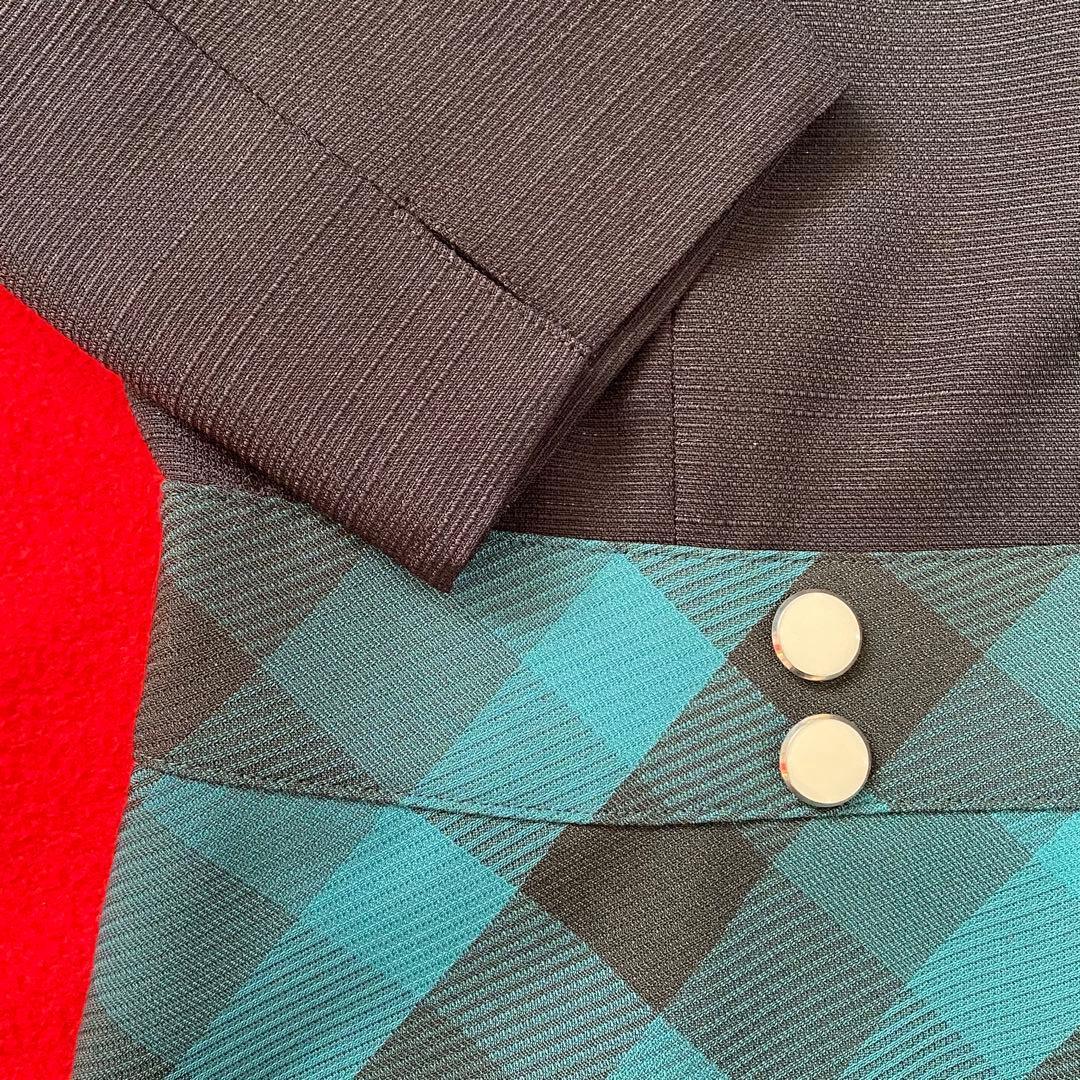 【新品タグ付き】アンジョア 事務服 11号 七分袖ワンピース グリーンチェック