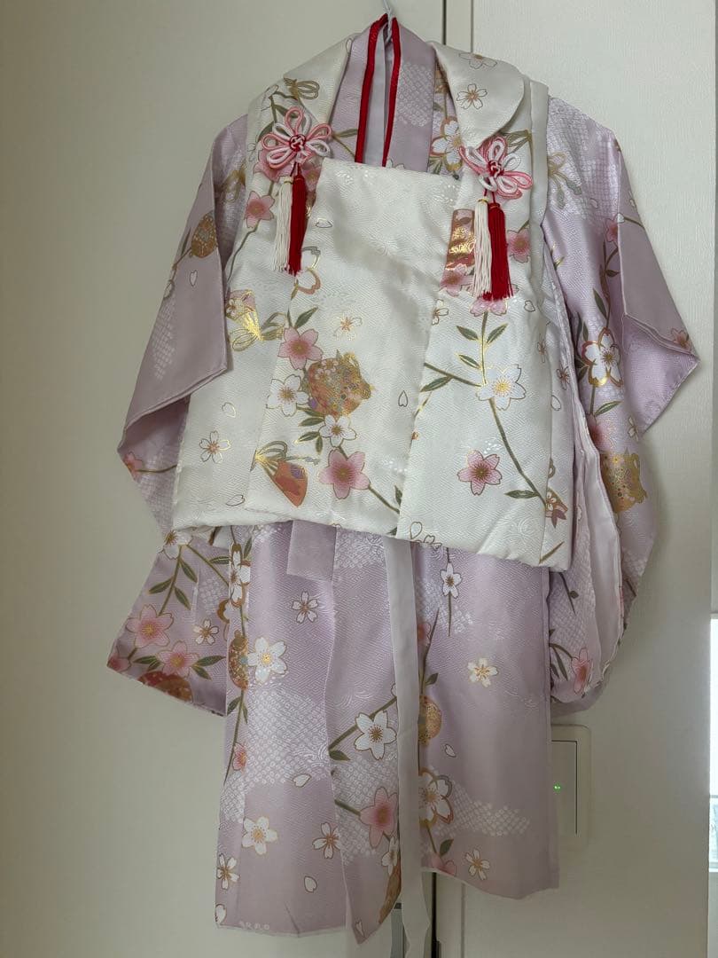 七五三 子供用着物セット 薄紫色 花柄　３歳