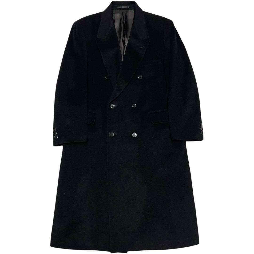 【カシミヤ100%×未使用に近い】マキシ丈ダブルチェスターコート ウール 黒 M