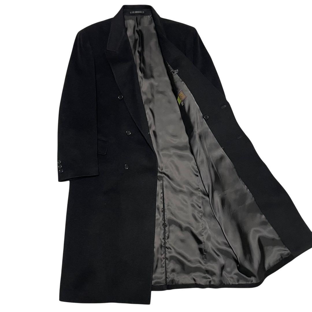 【カシミヤ100%×未使用に近い】マキシ丈ダブルチェスターコート ウール 黒 M
