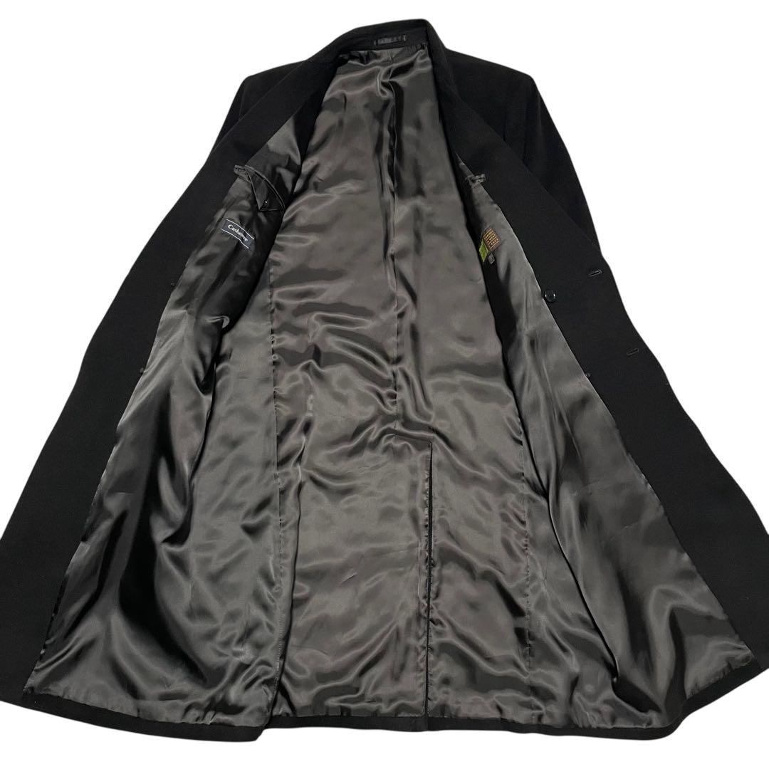 【カシミヤ100%×未使用に近い】マキシ丈ダブルチェスターコート ウール 黒 M