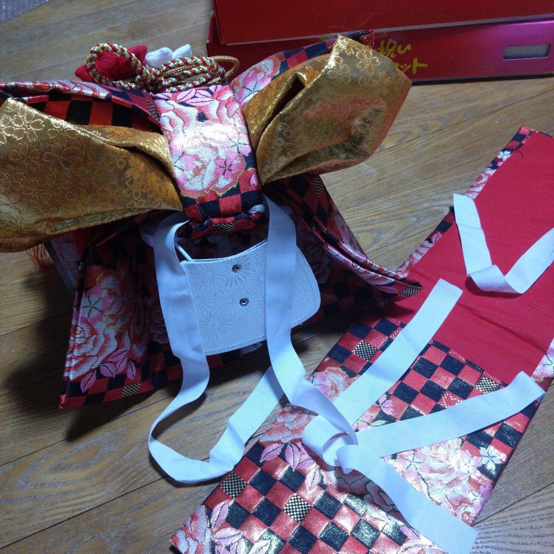 大寸★七歳★レースの赤と黒のチェック柄作り帯