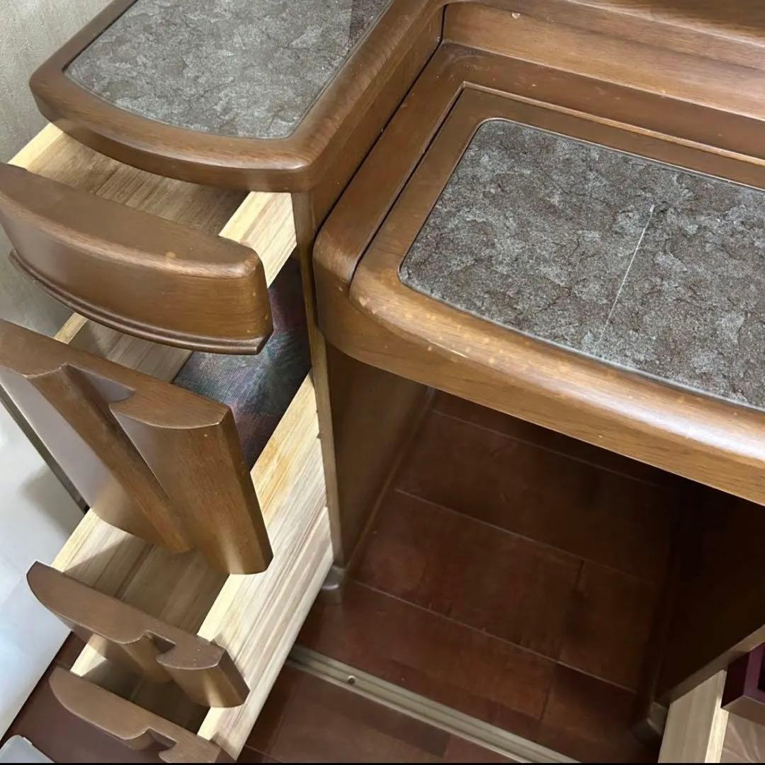 【高級アンティーク】三面鏡ドレッサー 椅子 角元産業 ブラウン 美品 照明・収納