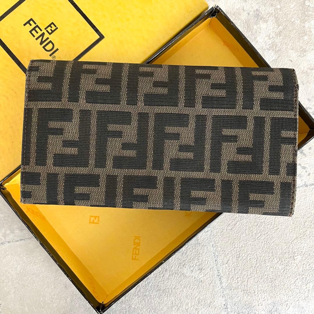 人気✨FENDI ズッカ 長財布 キャンバス ブラウン ブラウン FFロゴ