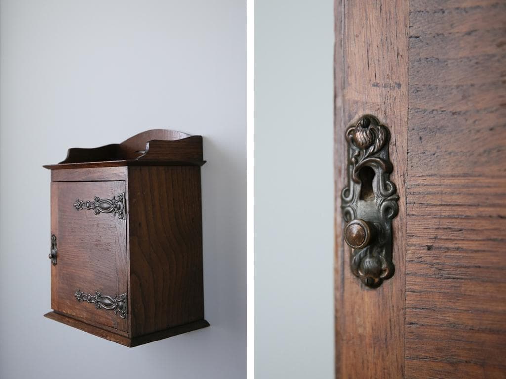 英国アンティーク木製パイプキャビネット/壁掛け収納シェルフ/飾り棚(89-58)