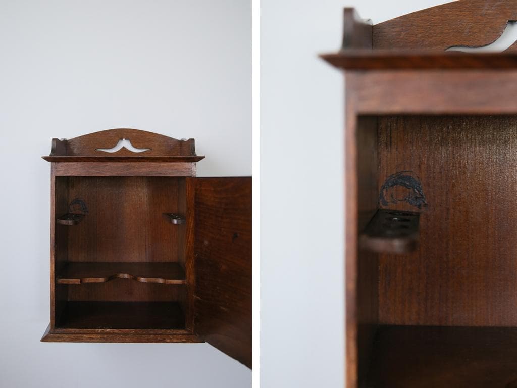 英国アンティーク木製パイプキャビネット/壁掛け収納シェルフ/飾り棚(89-58)