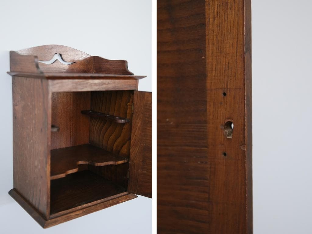 英国アンティーク木製パイプキャビネット/壁掛け収納シェルフ/飾り棚(89-58)