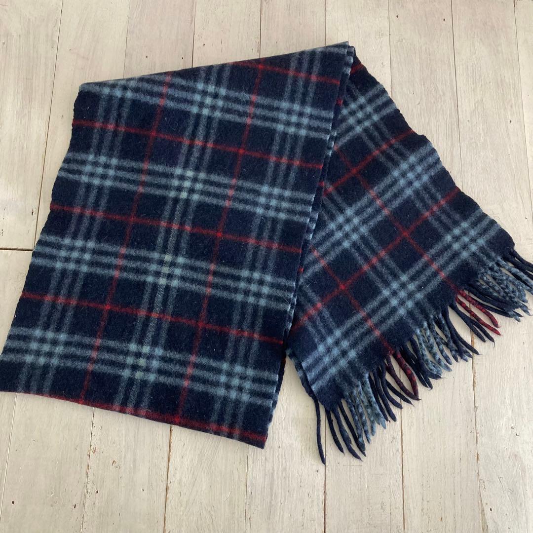 BURBERRY バーバリー マフラー カシミヤ ネイビー系 - メルカリ