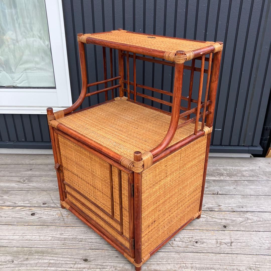 昭和レトロ ラタンサイドボード 電話台 コールキャビネット 飾り棚 古家具