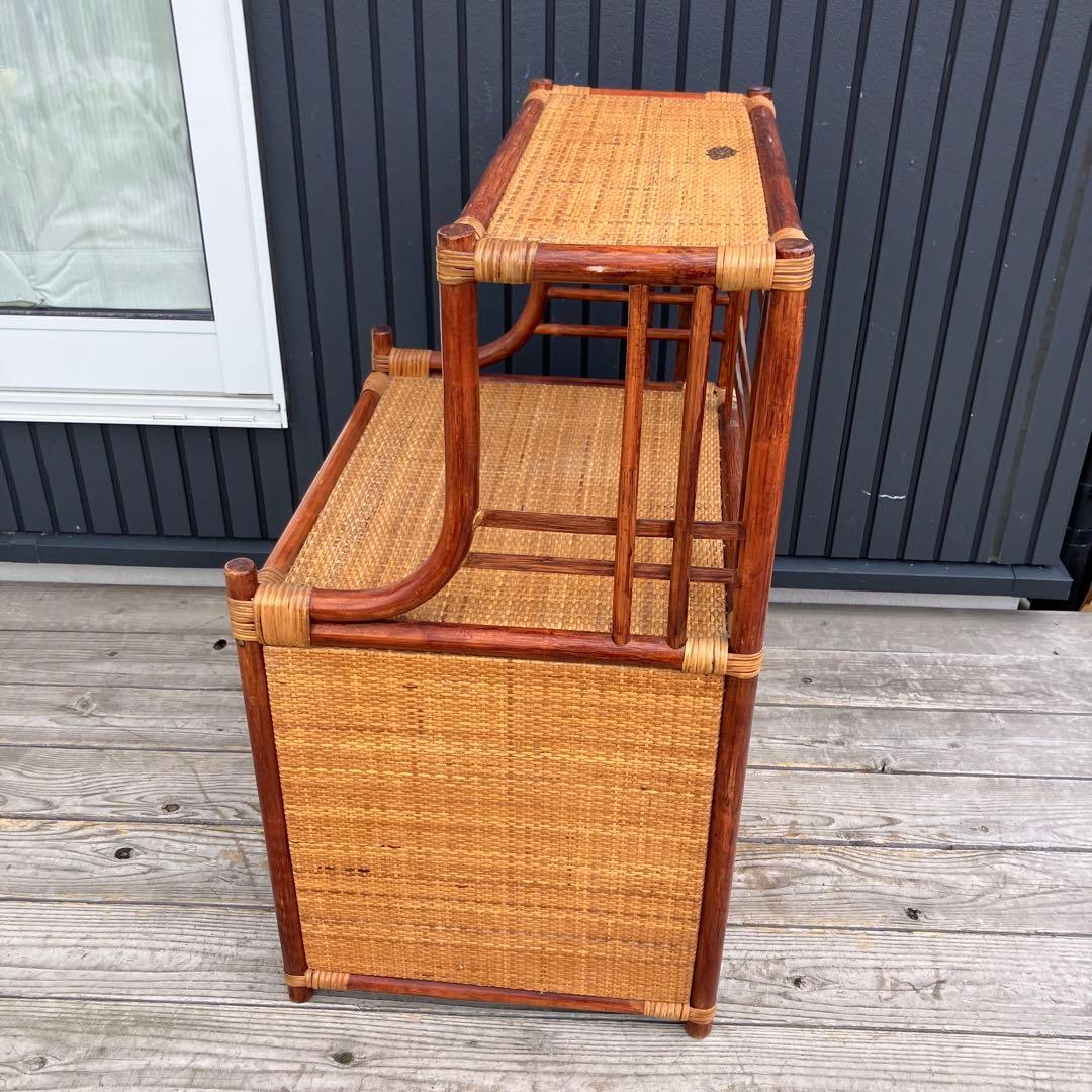 昭和レトロ ラタンサイドボード 電話台 コールキャビネット 飾り棚 古家具