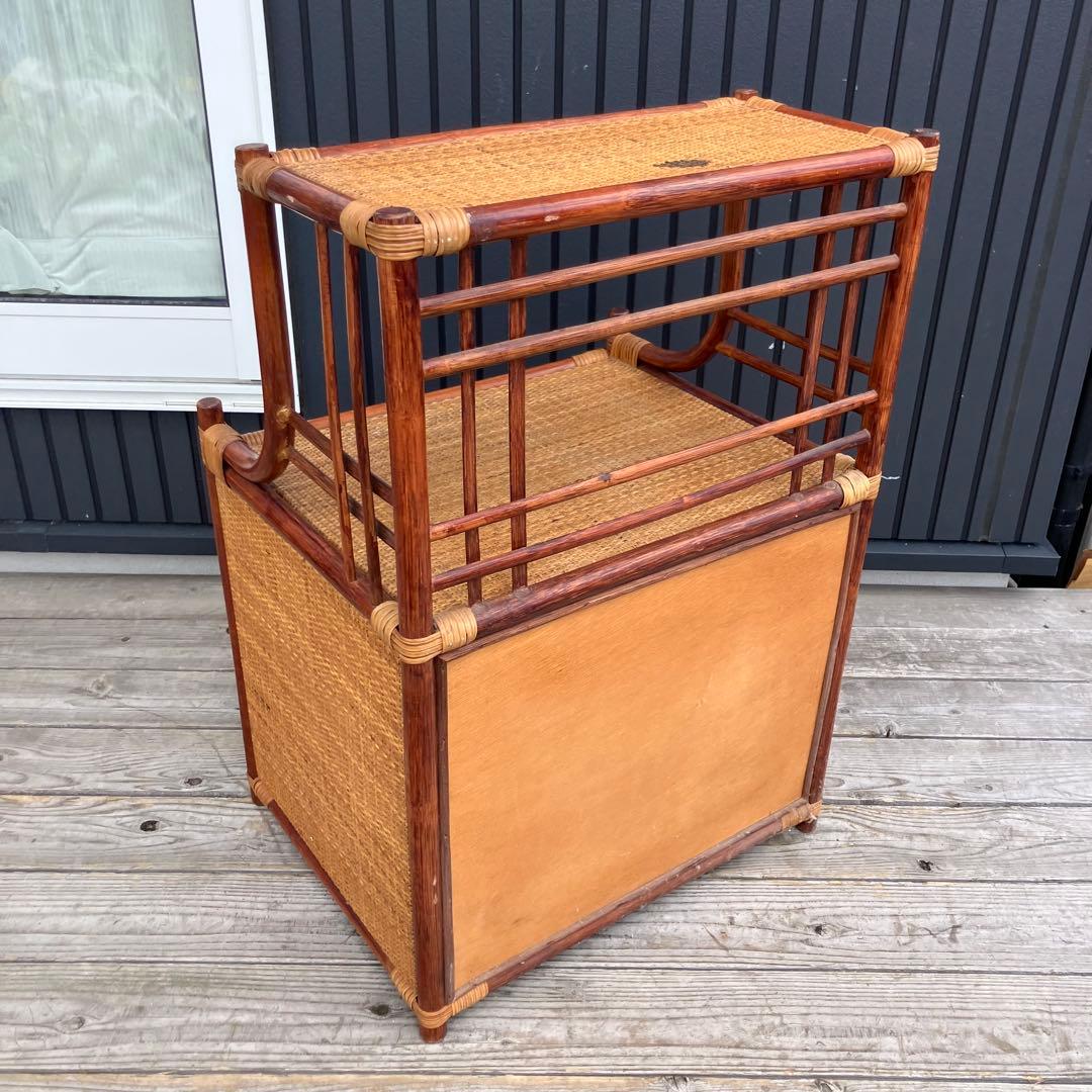 昭和レトロ ラタンサイドボード 電話台 コールキャビネット 飾り棚 古家具