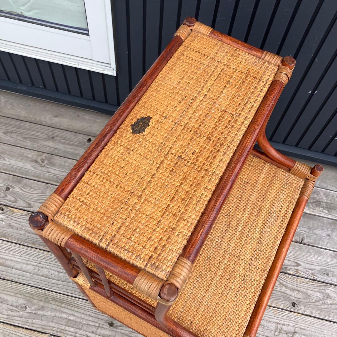 昭和レトロ ラタンサイドボード 電話台 コールキャビネット 飾り棚 古家具