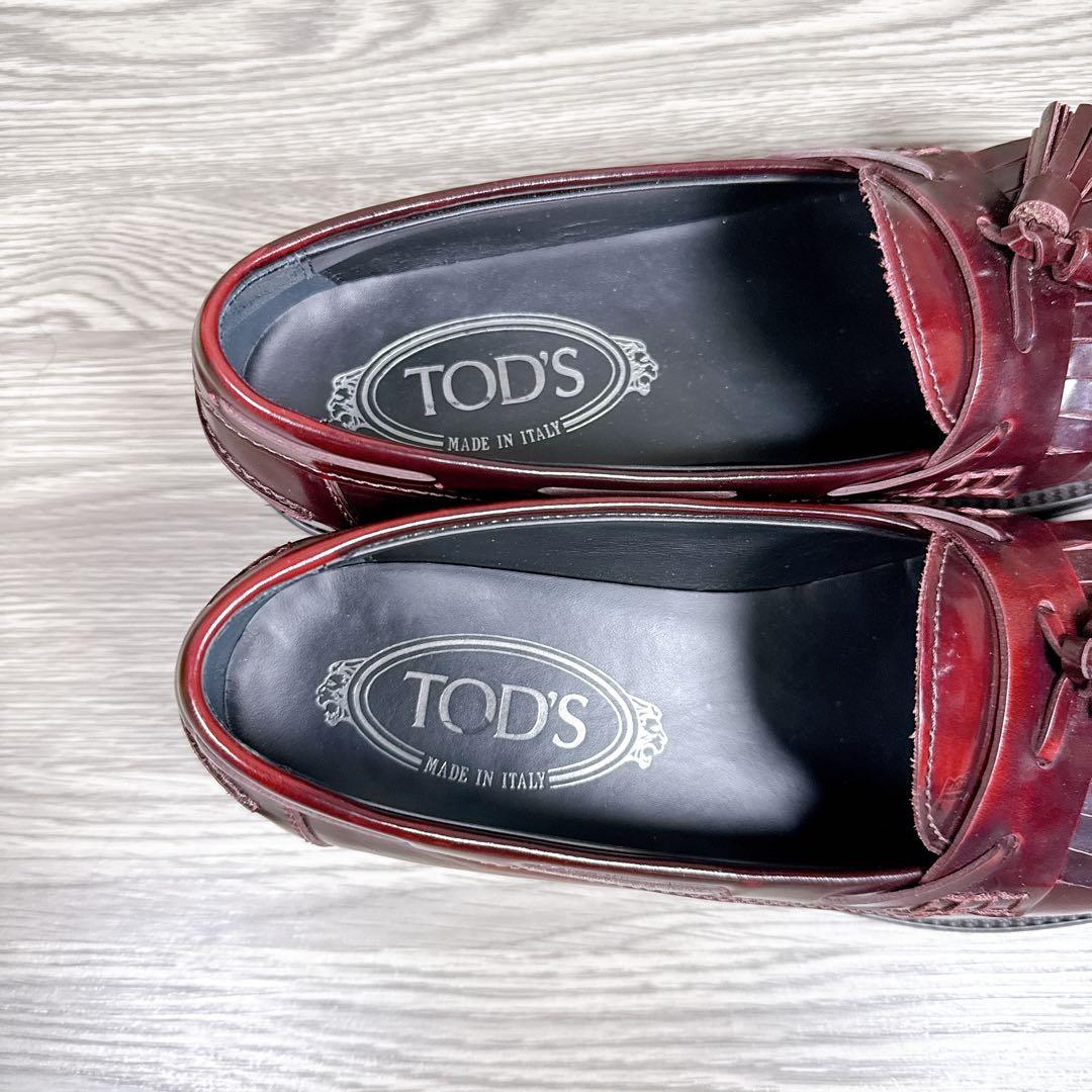 美品　トッズ　タッセルローファー　フリンジ　バーガンディ　36 本革　レザー