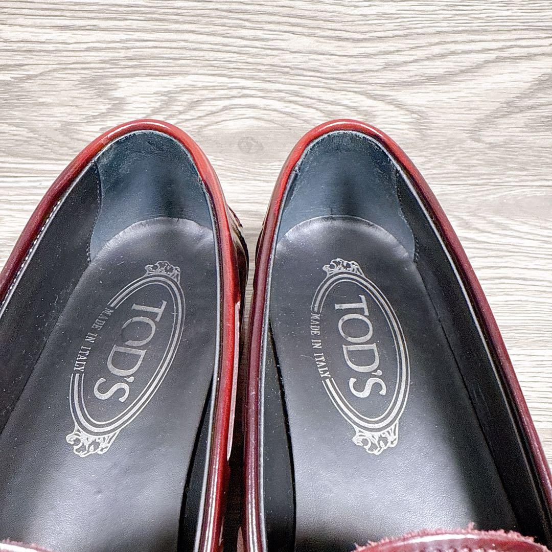 美品　トッズ　タッセルローファー　フリンジ　バーガンディ　36 本革　レザー