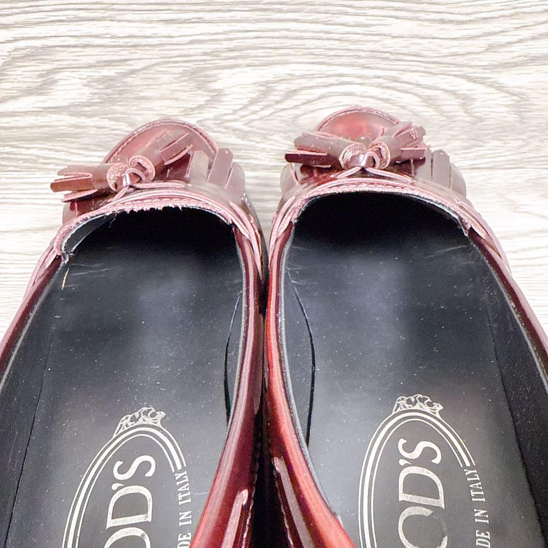 美品　トッズ　タッセルローファー　フリンジ　バーガンディ　36 本革　レザー