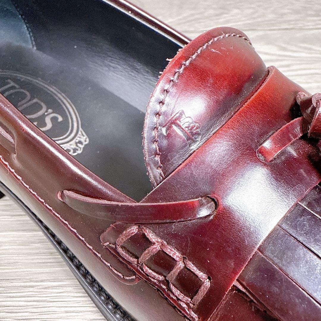 美品　トッズ　タッセルローファー　フリンジ　バーガンディ　36 本革　レザー