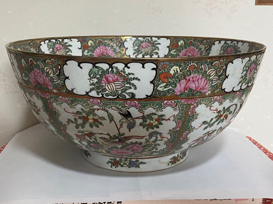♦️中国古陶磁 民国時代 大清道光年製 粉彩 吉祥花鳥図大鉢 景徳鎮窯 古美術