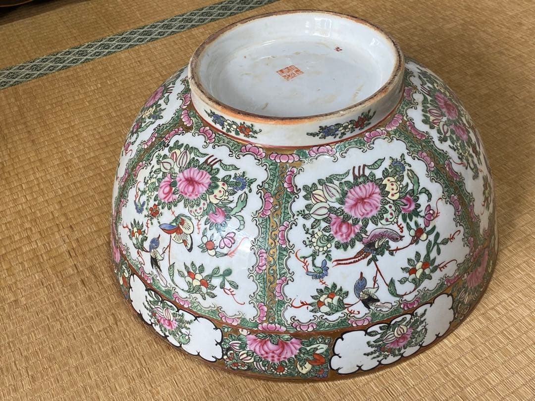 ♦️中国古陶磁 民国時代 大清道光年製 粉彩 吉祥花鳥図大鉢 景徳鎮窯 古美術