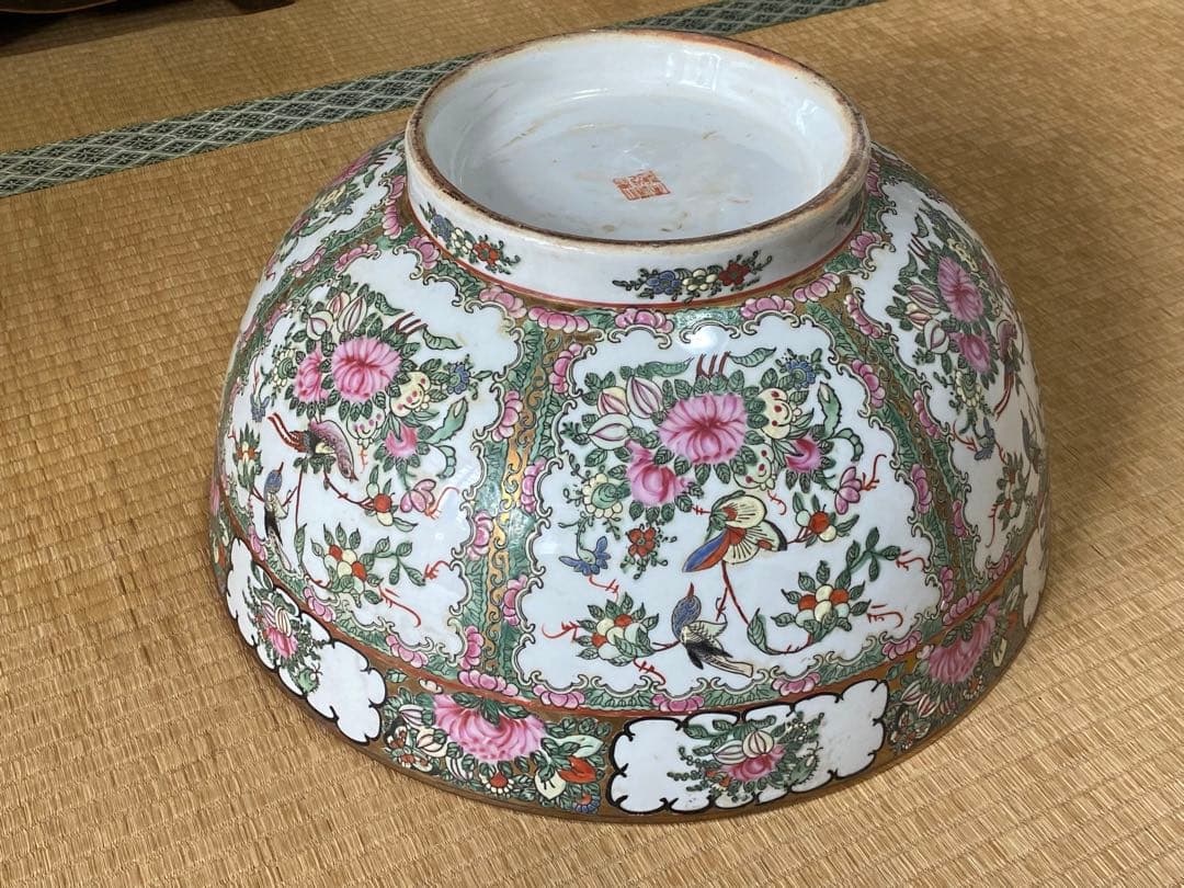 ♦️中国古陶磁 民国時代 大清道光年製 粉彩 吉祥花鳥図大鉢 景徳鎮窯 古美術