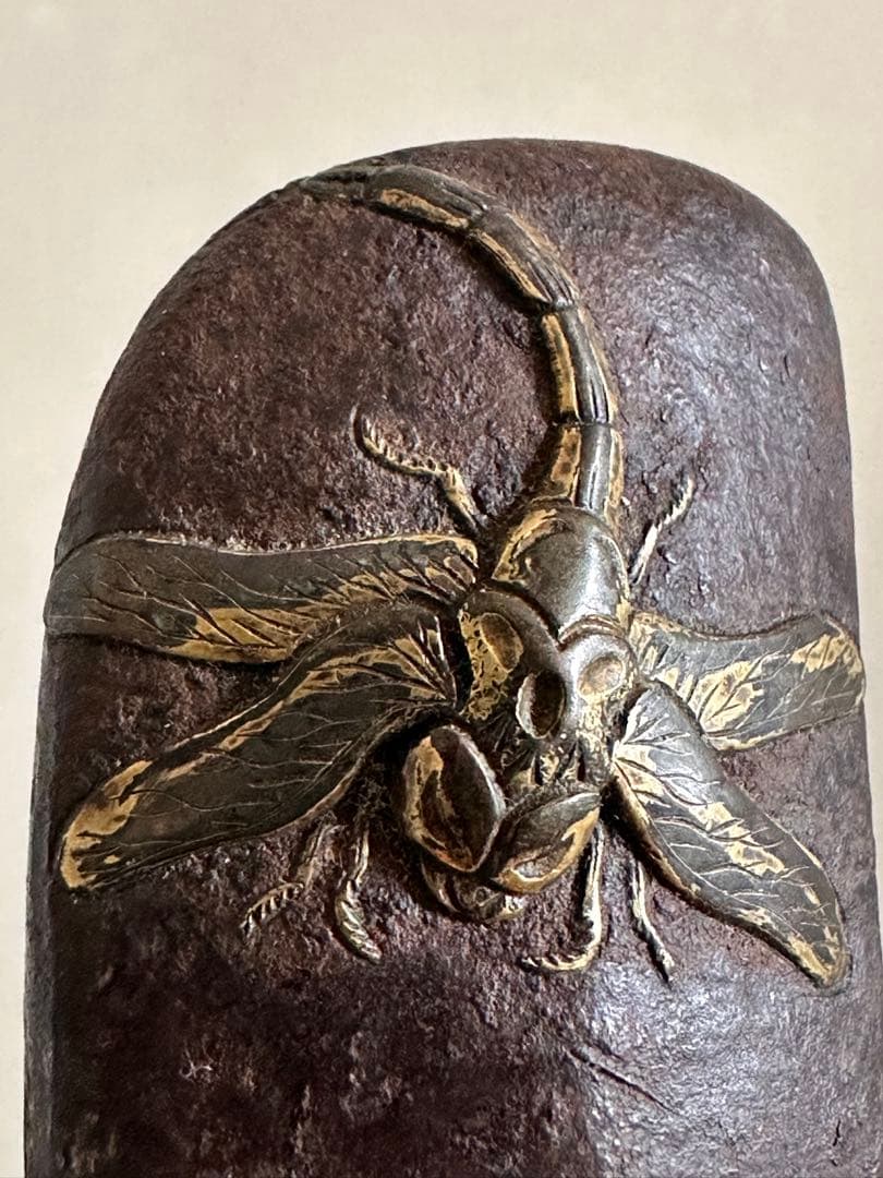 鉄地　象嵌色絵【蜻蛉の図】 鐺 こじり 江戸期　極上勝虫図　鉄地鐺 2576