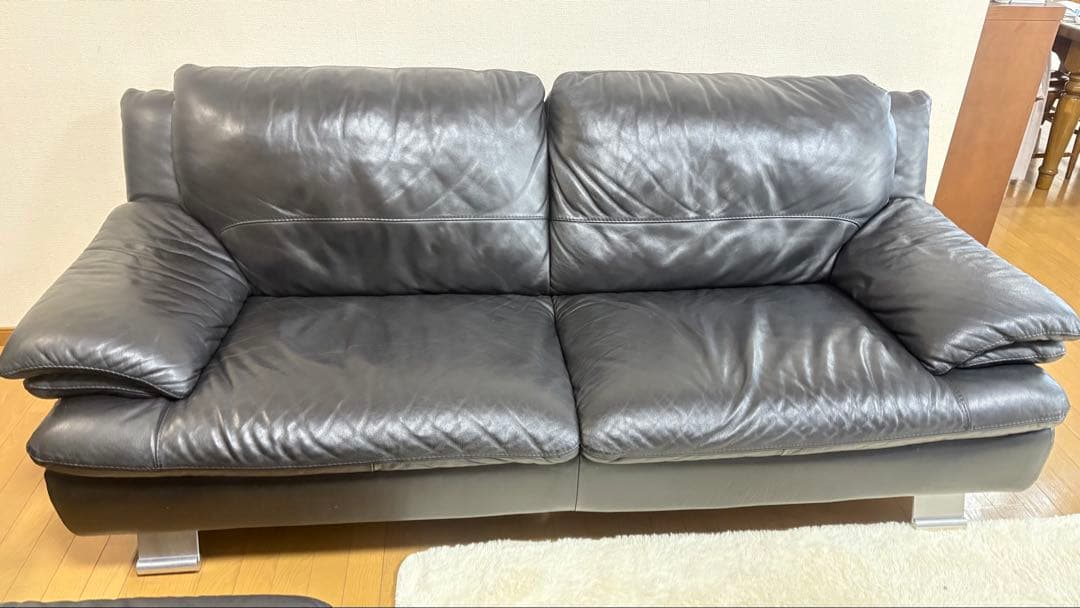 2/28まで italsofa 黒レザー 3人掛けソファ - メルカリ