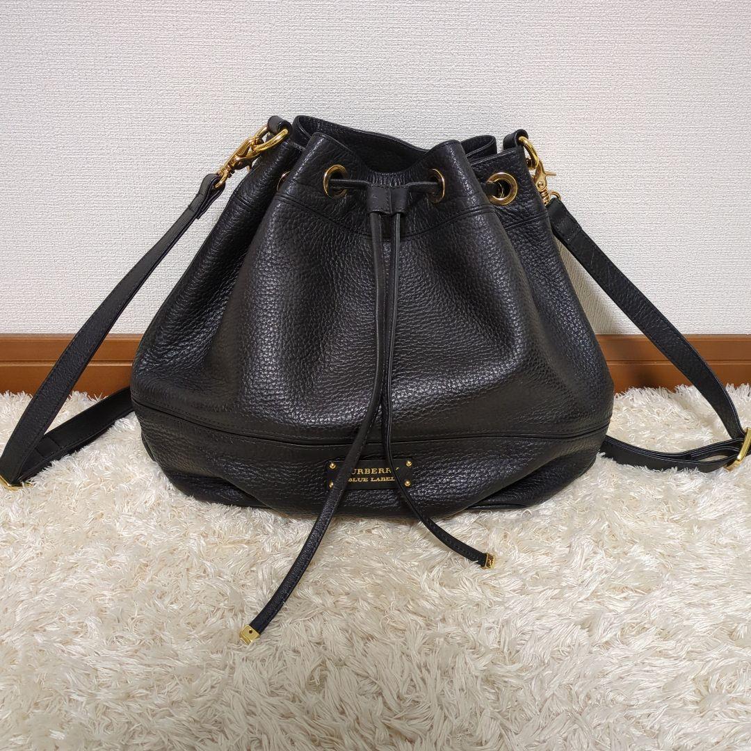 【美品】BURBERRY バーバリー 巾着 レザー 本革 リュック ブラック