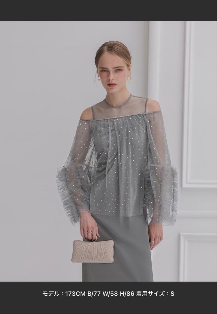 LEJA】ドットストーンオフショルIラインワンピースドレスワンピース