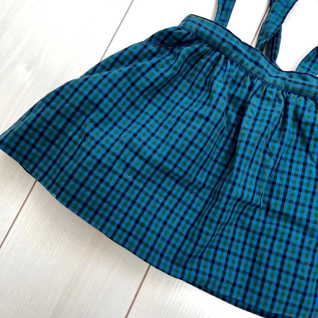 ファミリア familiar チェック柄 スカート 肩紐付き 青 緑 - メルカリ
